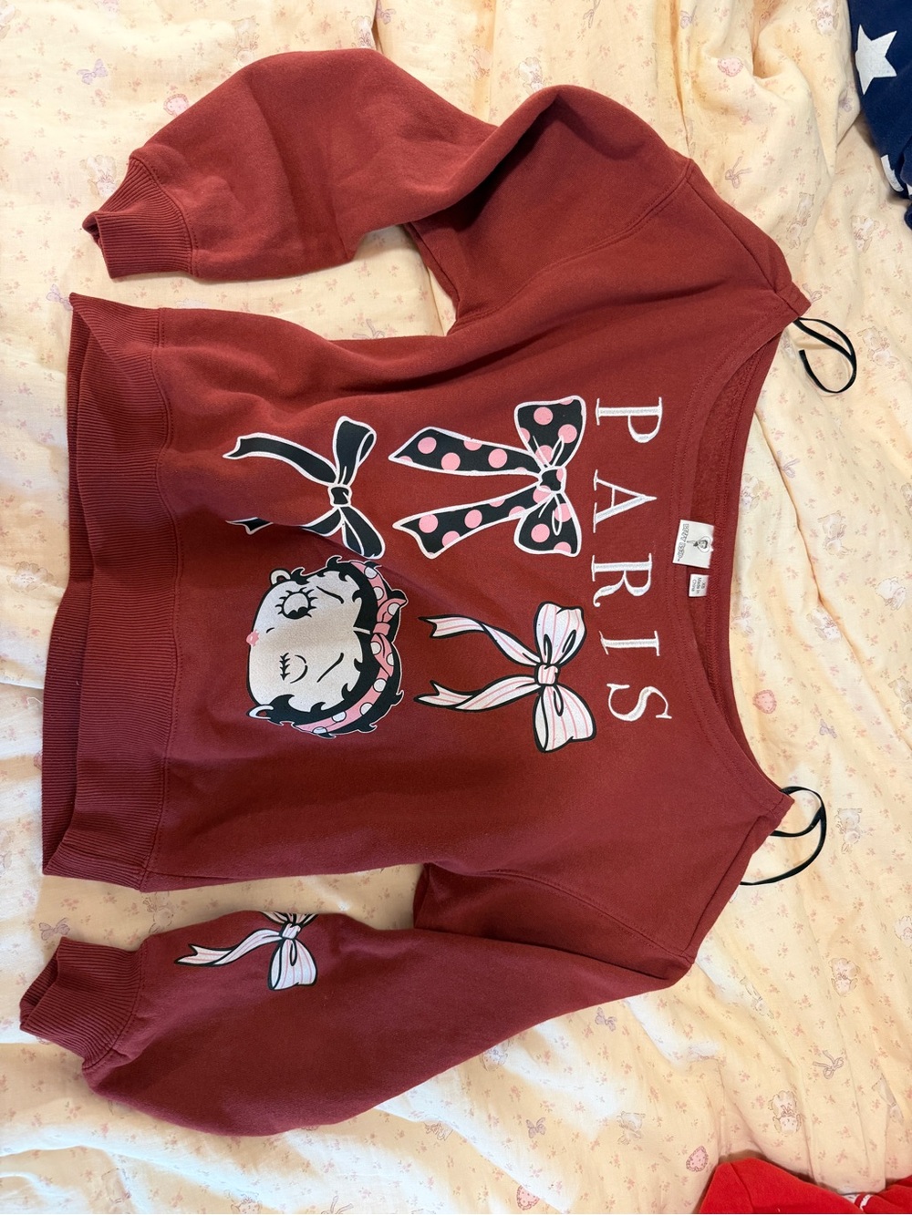 Betty Boop Burgundy Paris Graphic Sweatshirt with Pink Accents